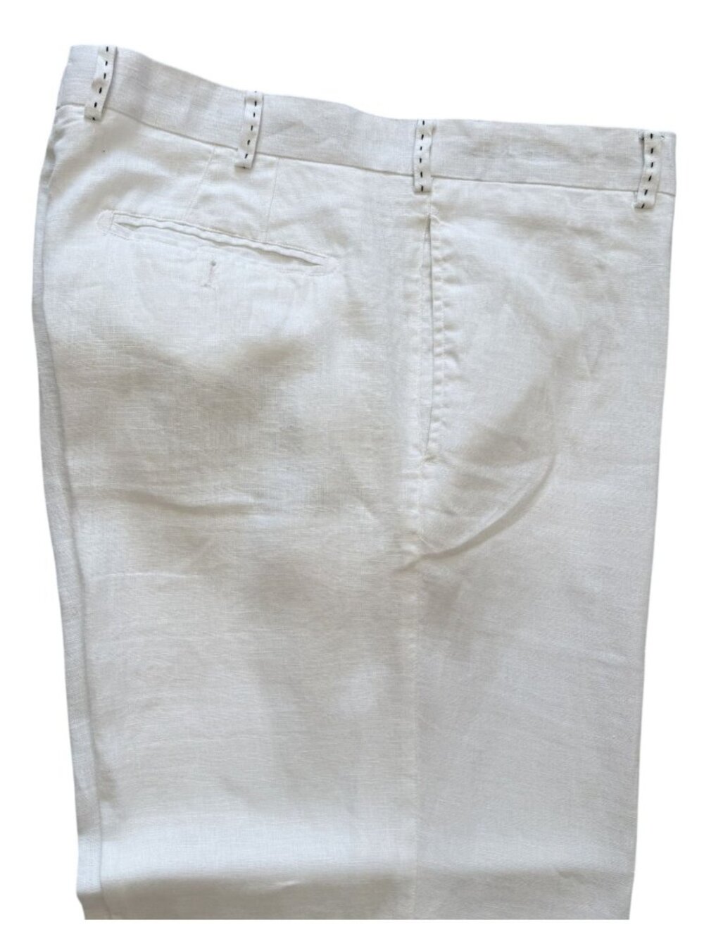 Natural Blue White Linen Dress Casual Pants Men  38X30 Flat Front Back Pockets - Picture 2 of 8